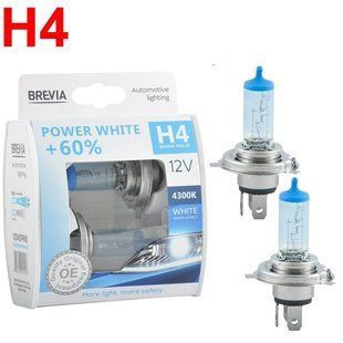Купить Автолампа галогенная Brevia Power White + 60% H4 12V 60/55W 4300K 2 шт (12040PWS) 57728 Галогеновые лампы Brevia