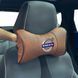 Купить Подушка на подголовник с логотипом Volvo Экокожа 3D Цветной лого Коричневые-Коричневый кант 1 шт 91602 Подушки на подголовник - под шею