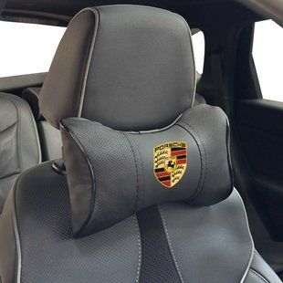 Купити Подушка на підголівник з логотипом Porsche Екошкіра 3D Кольоровий лого Чорна-Чорний кант 1 шт 91776 Подушки на підголовник - під шию