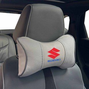 Купить Подушка на подголовник с логотипом Suzuki Экокожа 3D Цветной лого Серые-Серый кант 1 шт 91851 Подушки на подголовник - под шею