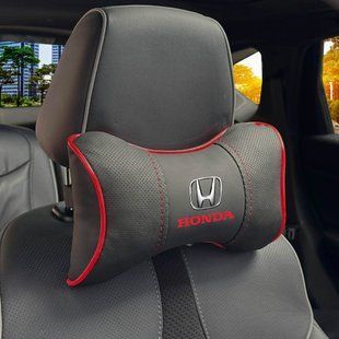 Купити Подушка на підголівник з логотипом Honda Екошкіра 3D Кольоровий лого Чорна-Червоний кант 1 шт 91721 Подушки на підголовник - під шию