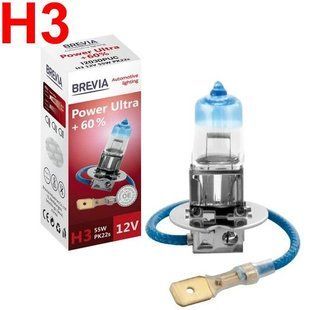 Купить Автолампа галогенная Power Ultra +60% H3 12V 55W 1 шт (12030PUC) 57741 Галогеновые лампы Brevia