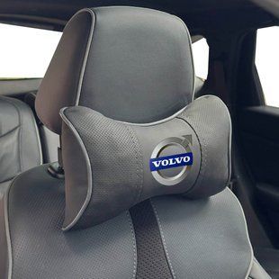 Купить Подушка на подголовник с логотипом Volvo Экокожа 3D Цветной лого Черная-Серый кант 1 шт 91607 Подушки на подголовник - под шею