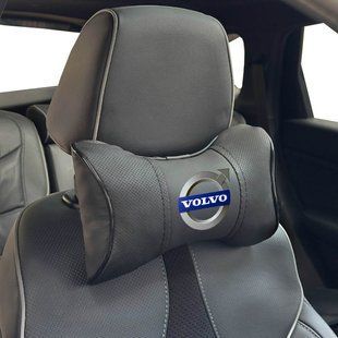 Купить Подушка на подголовник с логотипом Volvo Экокожа 3D Цветной лого Черная-Черный кант 1 шт 91608 Подушки на подголовник - под шею