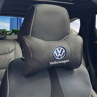 Купить Подушка на подголовник с логотипом Volkswagen Экокожа 3D Цветной лого Черная-Коричневый кант 1 шт 91565 Подушки на подголовник - под шею