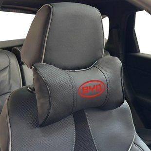 Купити Подушка на підголівник з логотипом BYD Екошкіра 3D Кольоровий лого Чорна-Чорний кант 1 шт 91792 Подушки на підголовник - під шию