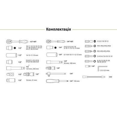 Купити Універсальний набір інструменту Alloid 1/4" & 1/2" 108 шт (6 гран) (НГ-4108П-6) 86195 Набори інструментів