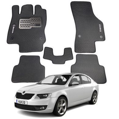 Купить Коврики в салон EVA для Skoda Octavia A7 2014- (Металлический подпятник) Черные-Серый кант 5 шт 66126 Коврики для Skoda