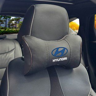 Купити Подушка на підголівник з логотипом Hyundai Екошкіра 3D Кольоровий лого Чорна-Коричневий кант 1 шт 91709 Подушки на підголовник - під шию