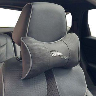 Купить Подушка на подголовник с логотипом Jaguar Экокожа 3D Цветной лого Черная-Серый кант 1 шт 91839 Подушки на подголовник - под шею