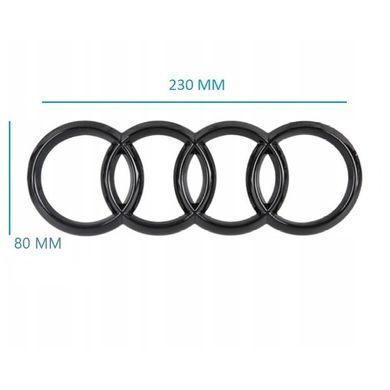 Купити Задня емблема Audi Чорна Глянець 230х80 мм на скотчі (Завод) 88681 Емблеми на іномарки