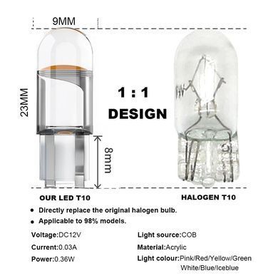 Купить Автолампы светодиодные LED 12V T10 0.5W (Стекло Круглое) Желтый Свет 1 шт 63473 Светодиоды - T10 без цоколя
