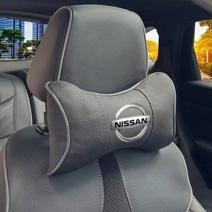 Купить Подушка на подголовник с логотипом Nissan Экокожа 3D Цветной лого Черная-Серый кант 1 шт 91671 Подушки на подголовник - под шею