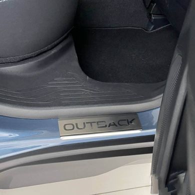 Купити Накладки на пороги для Subaru Outback IV (BM) 2009-2014 Нержавіюча сталь із загином та Логотипом 4 шт (Premium P-SB07) 97178 Накладки на пороги та бампер