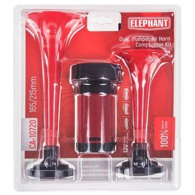 Купити Автомобільний повітряний пневма Еlephant 2 дудки пластик Червоний 12V 165 мм 215 мм (CA-10720 ) 91437 Сигнали 12V повітряні - компресор - клапан