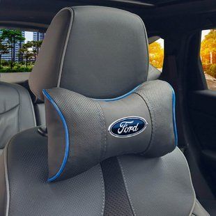 Купити Подушка на підголівник з логотипом Ford Екошкіра 3D Кольоровий лого Чорна-Синій кант 1 шт 91734 Подушки на підголовник - під шию