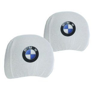 Купити Чохли для підголівників Універсальні BMW Білі Кольоровий логотип 2 шт 26261 Чохли на підголовники