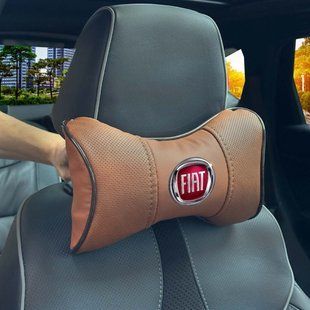 Купити Подушка на підголівник з логотипом Fiat Екошкіра 3D Кольоровий лого Коричневий-Коричневий кант 1 шт 91738 Подушки на підголовник - під шию