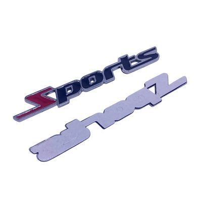 Купити Емблема напис SPORTS 115х18 мм Чорна+Червоний на скотчі метал (Завод) 89336 Емблема напис на іномарки