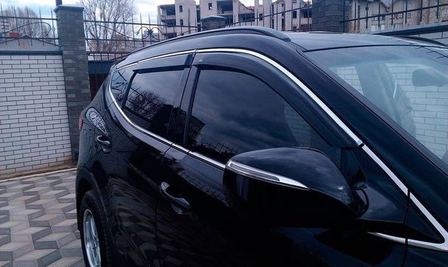Купить Дефлекторы окон ветровики для Hyundai Santa Fe 2012-2018C Хром Молдингом 36148 Дефлекторы окон Hyundai
