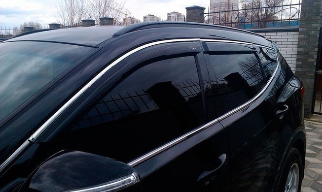 Купить Дефлекторы окон ветровики для Hyundai Santa Fe 2012-2018C Хром Молдингом 36148 Дефлекторы окон Hyundai
