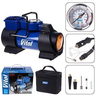 Купити Автомобільний компресор Vitol 150psi 15Amp 40л Провід 3 м Шланг 1 м R13-16 Ліхтар (K-60) 94595 Електричні автомобільні компресори