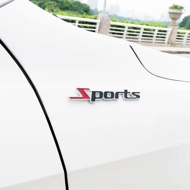 Купити Емблема напис SPORTS 138х22 мм Чорна+Червоний на скотчі метал (Завод) 89337 Емблема напис на іномарки