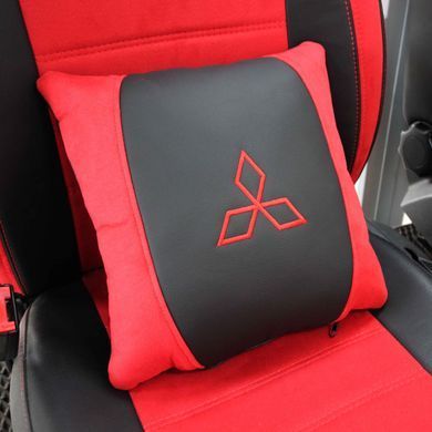 Купити Подушка на підголівник з логотипом Mitsubishi Антара-Екошкіра Чорно-Червона 1 шт 60170 Подушки на підголовник - під шию