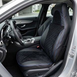 Купити Авточохли для Daewoo Lanos PILOT Екошкіра з Алькантарою Ромб Синя Нитка 101118 Чохли PILOT