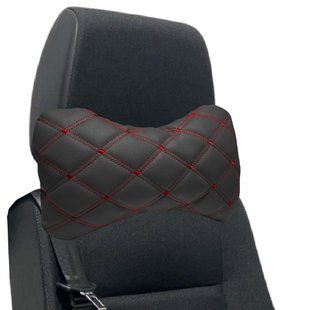 Купить Авто Подушка на подголовник Rombus Черные-Красная нить ромб (Экокожа) 1 шт 85376 Подушки на подголовник - под шею