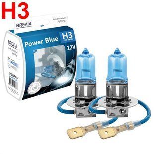 Купить Автолампа галогенная Power Blue H3 12V 55W 4200K 2 шт (12030PBS) 39642 Галогеновые лампы Brevia