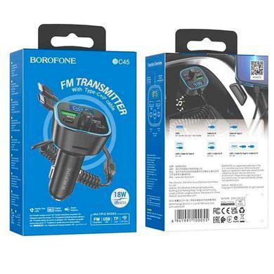 Купити Автомобільний FM модулятор (трансмітер) Borofone Eminency USB QC3.0 Type-C- Lighting USB Дисплей (BC45) 66269 FM Трансмітери (Модулятори)