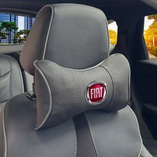 Купити Подушка на підголівник з логотипом Fiat Екошкіра 3D Кольоровий лого Чорна-Сірий кант 1 шт 91743 Подушки на підголовник - під шию
