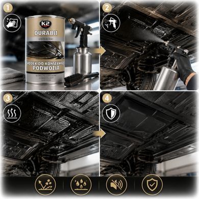 Купити Антикорозійне захисне покриття днища автомобіля К2 DURABIT UNDERCOAT 1л Антигравій Чорний (L326) 102772 Шумовіброізоляція