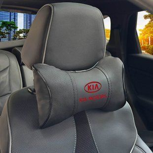 Купити Подушка на підголовник з логотипом Kia Екошкіра 3D Кольоровий лого Чорна-Чорний кант 1 шт 84293 Подушки на підголовник - під шию