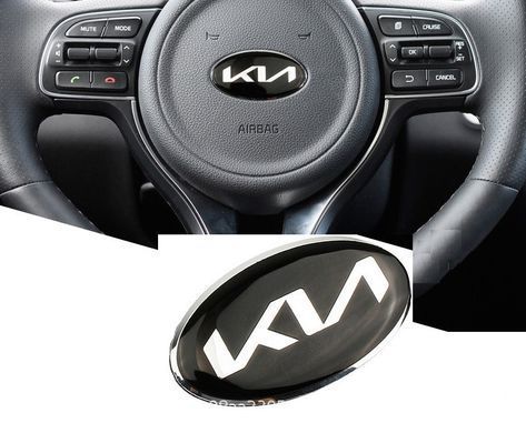 Купить Эмблема руля Kia Черная с ХромОМ 61х33 мм Алюминий на скотче (Завод) 88631 Эмблемы на иномарки