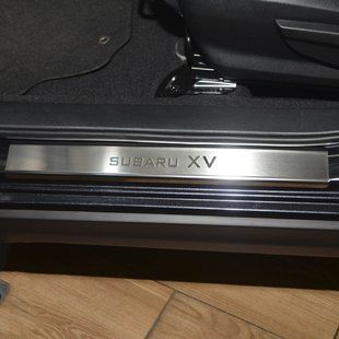 Купити Накладки на пороги для Subaru XV 2011-2017 Нержавіюча сталь із загином та Логотипом 4 шт (Premium P-SB09) 97179 Накладки на пороги та бампер