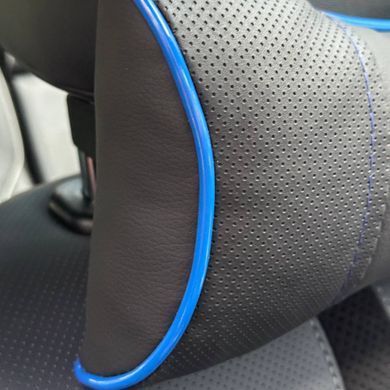Купити Подушка на підголівник з логотипом Daewoo Екошкіра 3D Кольоровий лого Чорна-Синій кант 1 шт 91750 Подушки на підголовник - під шию