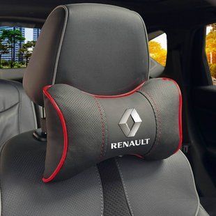 Купить Подушка на подголовник с логотипом Renault Экокожа 3D Цветной лого Черные-Красный кант 1 шт 91587 Подушки на подголовник - под шею