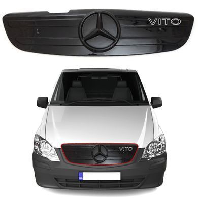 Купити Зимова накладка на радіаторні грати Mercedes Vito-Viano 2010-2014 2 спиці Глянець Voron Glass 8142 Зимові накладки на решітку радіатора