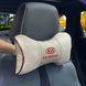 Купить Подушка на подголовник с логотипом Kia Экокожа 3D Цветной лого Бежевая-Коричневый кант 1 шт 91692 Подушки на подголовник - под шею