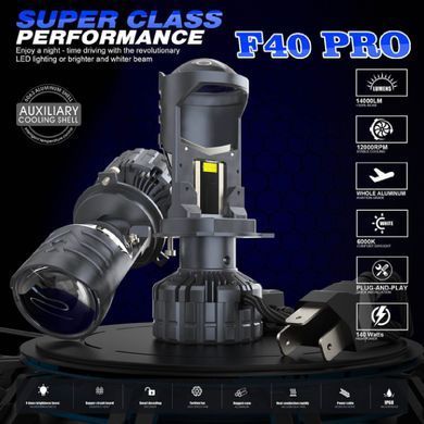 Купити LED лампи автомобільні F40 PRO H4 140W 14000Lm 6000K (Лінзовані D36 мм +350% З Обманкою Canbus) 82175 LED Лампи PRO Лінзовані