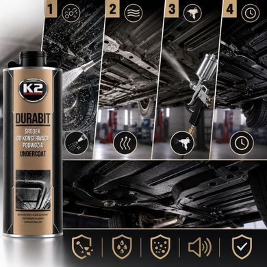 Купити Антикорозійне захисне покриття днища автомобіля К2 DURABIT UNDERCOAT 1л Антигравій (під пульверизатор-пістолет) Чорний (L325) 102834 Шумовіброізоляція