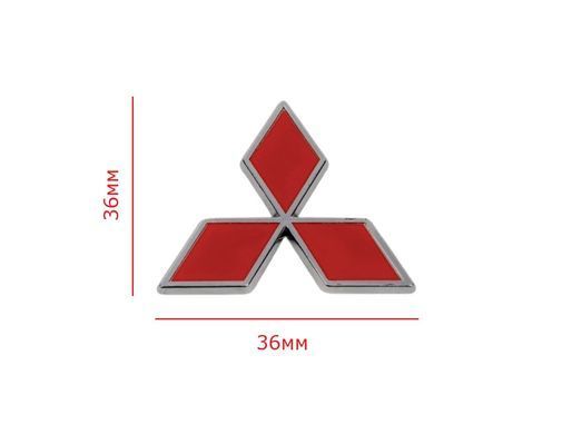 Купити Емблема Mitsubishi Хром - Червона в кермо 36х36 мм на скотчі 17253 88514 Емблеми на іномарки