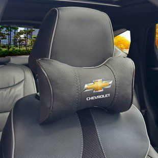 Купити Подушка на підголівник з логотипом Chevrolet Екошкіра 3D Кольоровий лого Чорна-Коричневий кант 1 шт 91757 Подушки на підголовник - під шию
