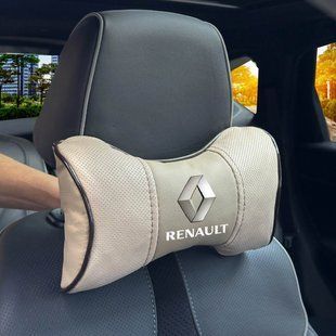 Купити Подушка на підголівник з логотипом Renault Екошкіра 3D Кольоровий лого Бежевые-Бежевый кант 1 шт 91592 Подушки на підголовник - під шию