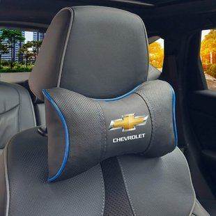 Купити Подушка на підголівник з логотипом Chevrolet Екошкіра 3D Кольоровий лого Чорна-Синій кант 1 шт 91758 Подушки на підголовник - під шию