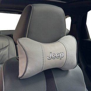 Купить Подушка на подголовник с логотипом Jeep Экокожа 3D Цветной лого Серые-Серый кант 1 шт 91594 Подушки на подголовник - под шею