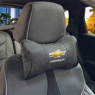 Купити Подушка на підголівник з логотипом Chevrolet Екошкіра 3D Кольоровий лого Чорна-Чорний кант 1 шт 91760 Подушки на підголовник - під шию