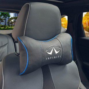 Купить Подушка на подголовник с логотипом Infiniti Экокожа 3D Цветной лого Черная-Синий кант 1 шт 91702 Подушки на подголовник - под шею